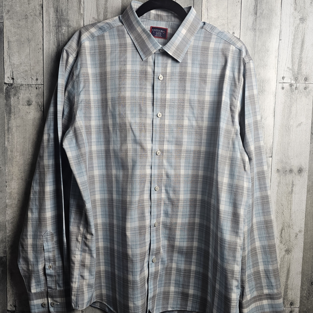 UNTUCKit Light Blue and Gray Plaid Shirt